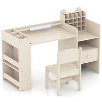 Kids Art Table and Chair Set, Detachable Paper Roll Holder and Cabinet - Natural
