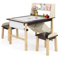 Kids Art Table and Chairs Set, Paper Roll and Storage Bins - Coffee