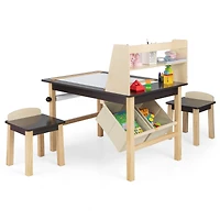 Kids Art Table and Chairs Set, Paper Roll and Storage Bins - Coffee