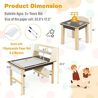 Kids Art Table and Chairs Set, Paper Roll and Storage Bins - Coffee