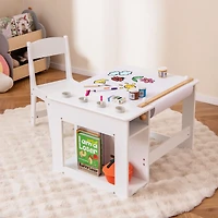 Kids Art Table and Chair Set Toddler Craft Drawing Desk - White