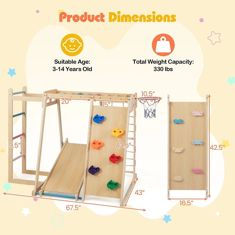 Kids Indoor Playground 6-in-1 Jungle Gym, For 3-14 Years Old