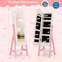 Kids Jewelry Organizer, Full Length Mirror Drawers and Storage Shelves - White
