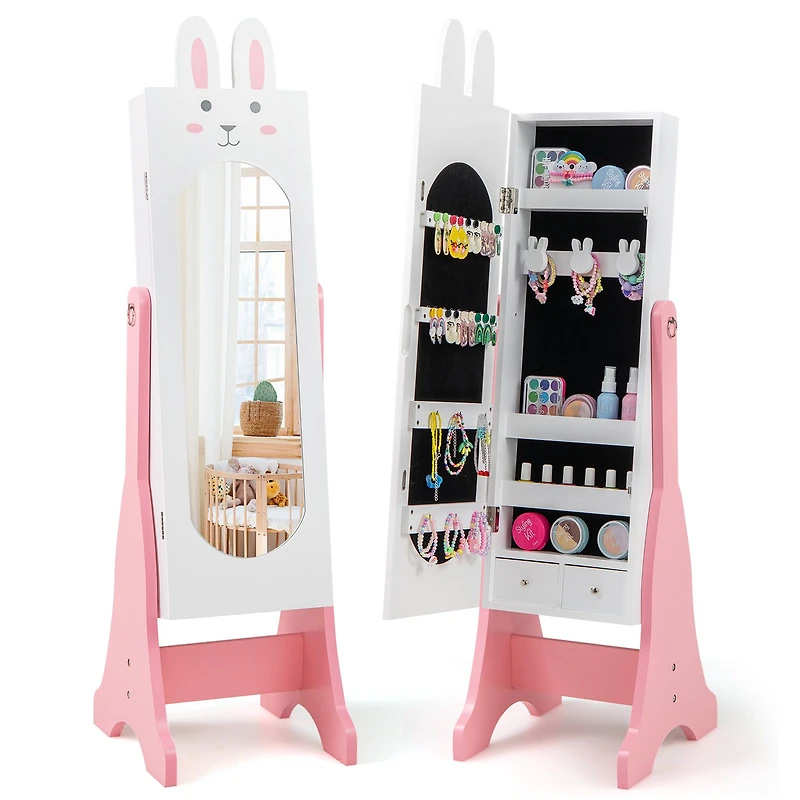 Kids Jewelry Armoire Cabinet, 2 Tilt Angles and Large Capacity - White