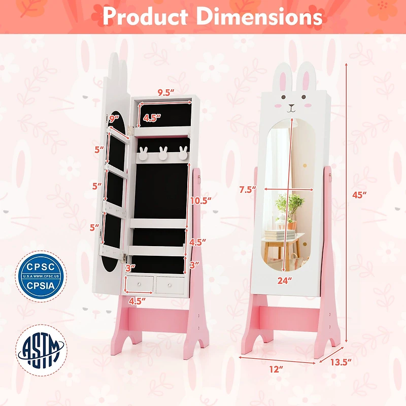 Kids Jewelry Armoire Cabinet, 2 Tilt Angles and Large Capacity - White