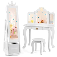 Kids Jewelry Armoire Cabinet, Large Storage Capacity and Swivel Base - White