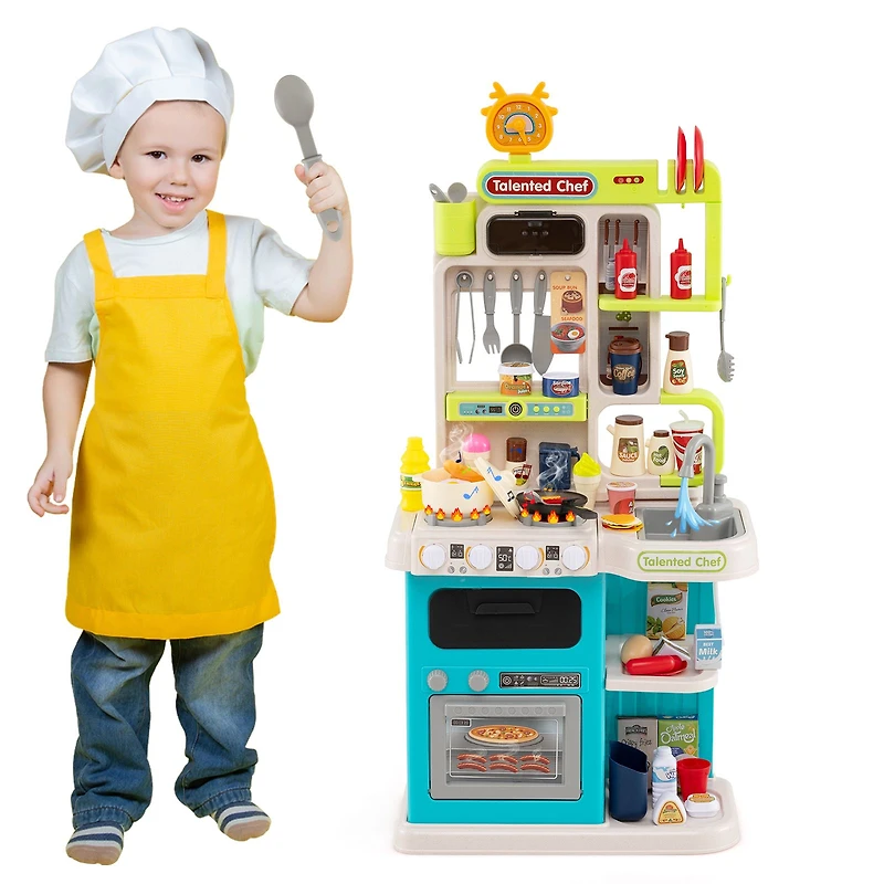 Kids Kitchen Playset Pretend Play Kitchen, Realistic Sounds and Lights