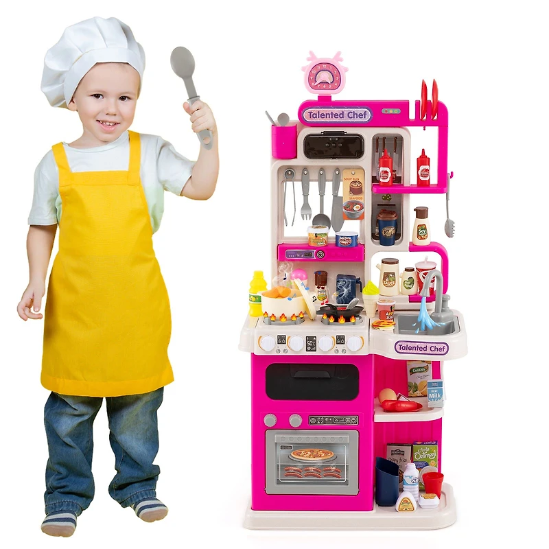 Kids Kitchen Playset Pretend Play Kitchen, Realistic Sounds and Lights