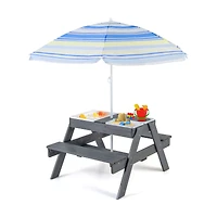 Kids Picnic Table Set, 3 Removable Bins - Gray