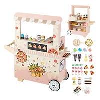 Kids Pizza Food Truck Wooden Pretend Play Snack Cart, Oven - Pink