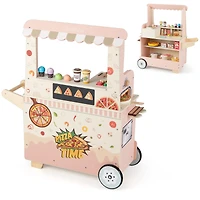 Kids Pizza Food Truck Wooden Pretend Play Snack Cart, Oven - Pink