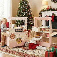 Kids Pizza Food Truck Wooden Pretend Play Snack Cart, Oven - Pink