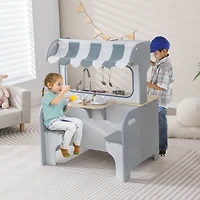 Double Sided Kids Pretend Kitchen Playset, 2-Seat Cafe - Gray
