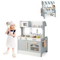 Double Sided Kids Pretend Kitchen Playset, 2-Seat Cafe - Gray