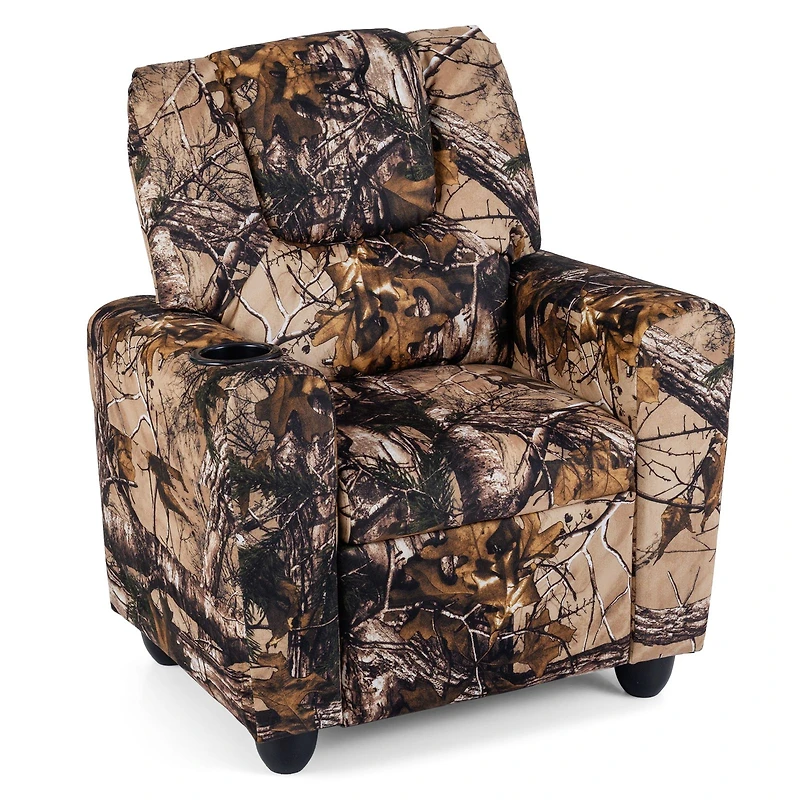 Kids Recliner Chair Push Back Toddler Reclining Armchair, Cup Holder - Camouflage