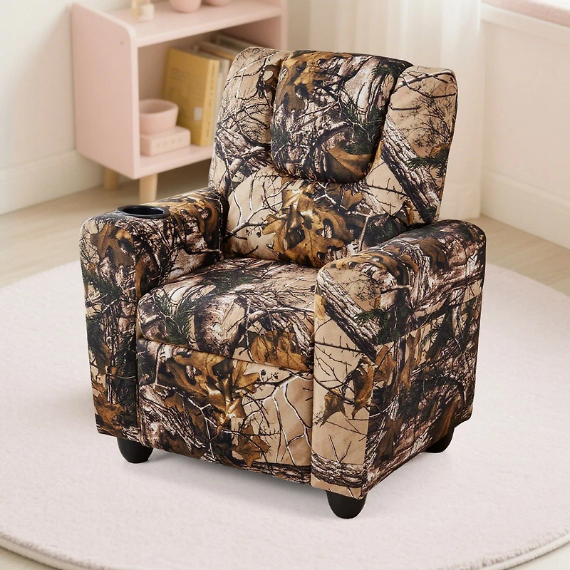 Kids Recliner Chair Push Back Toddler Reclining Armchair, Cup Holder - Camouflage
