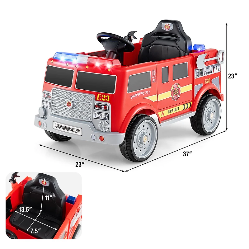Kids Ride on Fire Truck, Remote Control and Extinguisher - Red