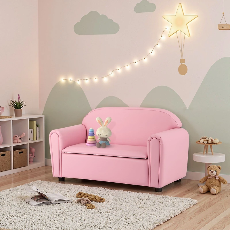 Kids Sofa Armrest Chair, Storage Function - Pink