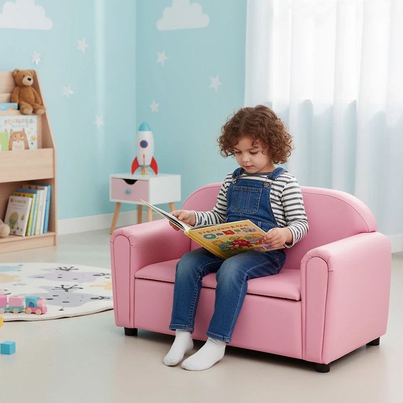 Kids Sofa Armrest Chair, Storage Function - Pink
