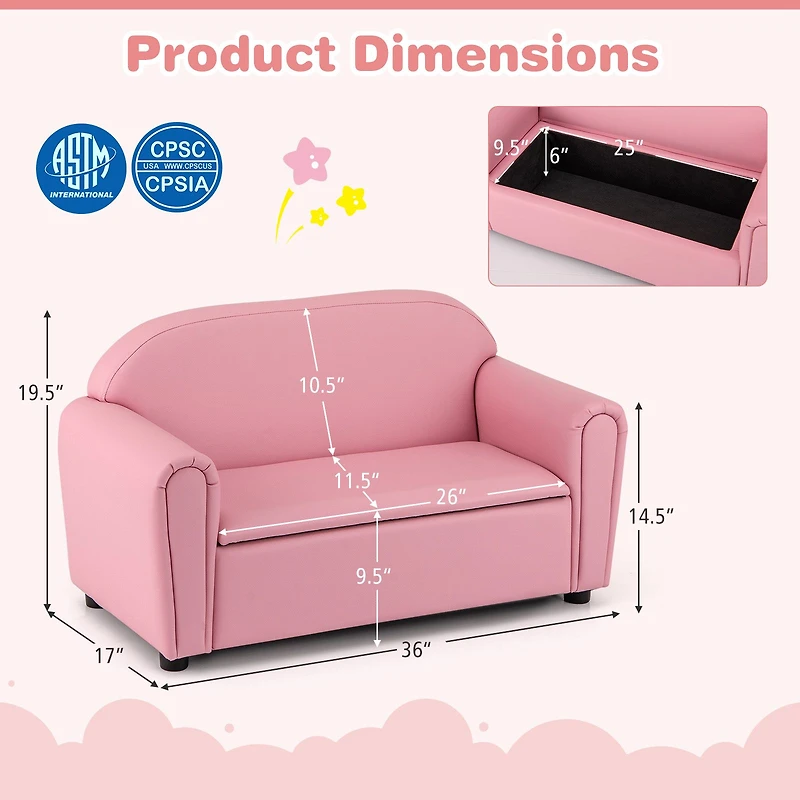 Kids Sofa Armrest Chair, Storage Function - Pink