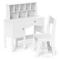 Kids Study Desk and Chair Set, Chair Hutch and Storage Cabinet for 3+ Years Old - White