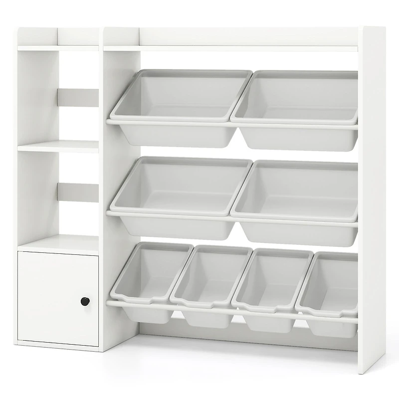 Kids Toy Storage and Bookshelf, Open Shelves and Single-door Cabinet - White