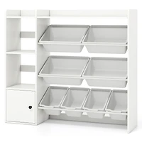 Kids Toy Storage and Bookshelf, Open Shelves and Single-door Cabinet - White