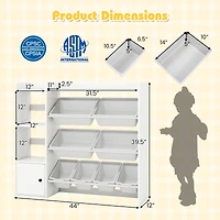 Kids Toy Storage and Bookshelf, Open Shelves and Single-door Cabinet - White