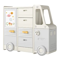 Kids Toy Storage Organizer Bus-shaped Children Cabinet, 4 Pull-out Drawers with Handles - Gray