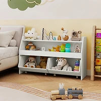 Kids Toy Storage Organizer Wooden Bookcase, 2 Movable Drawers - White