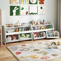 Kids Toy Storage Organizer Wooden Bookcase, 2 Movable Drawers - White