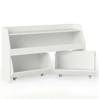 Kids Toy Storage Organizer Wooden Bookcase, 2 Movable Drawers - White