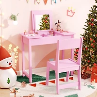 2-in-1 Kids Vanity Makeup Table and Chair Set, Flip Top Mirror