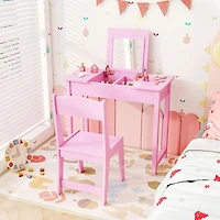 2-in-1 Kids Vanity Makeup Table and Chair Set, Flip Top Mirror