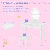 Ensemble de coiffeuse pour enfants, miroir éclairé à luminosité réglable et grand tiroir