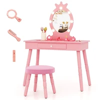 Kids Vanity Set, Lighted Mirror with Adjustable Brightness and Large Drawer