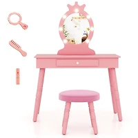 Ensemble de coiffeuse pour enfants, miroir éclairé à luminosité réglable et grand tiroir