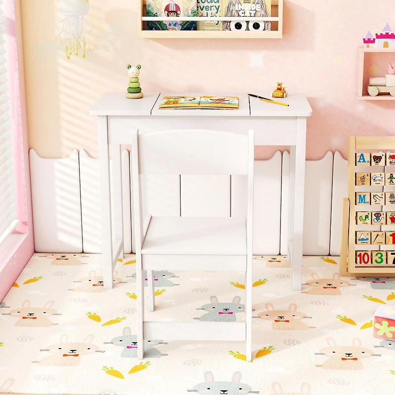 Ensemble 2-en-1 pour enfants comprenant une coiffeuse et chaise, miroir rabattable