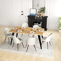 7-Piece Dining Set Light Wood Table With Haven Beige Chairs by Maison Classique