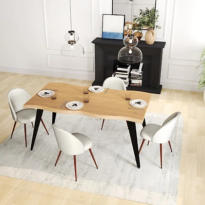 5-Piece Dining Set Natural Wood Table With Haven Beige Chairs