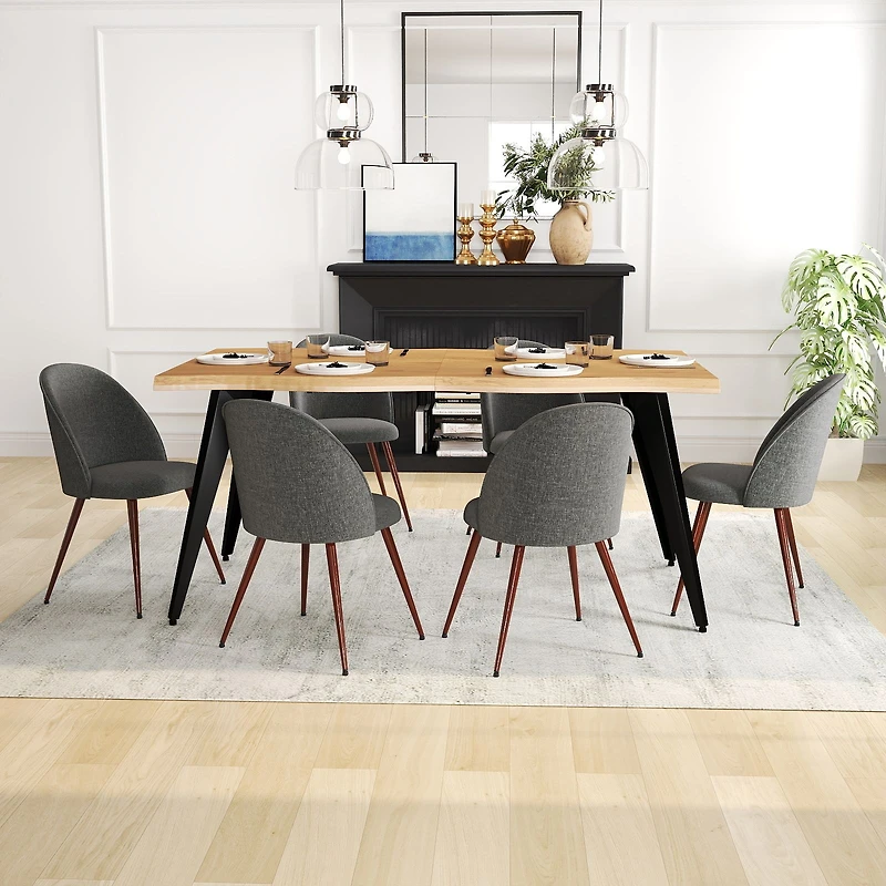 Ensemble de salle à manger 7 pièces avec table en bois manufacturé clair et chaises Haven grises