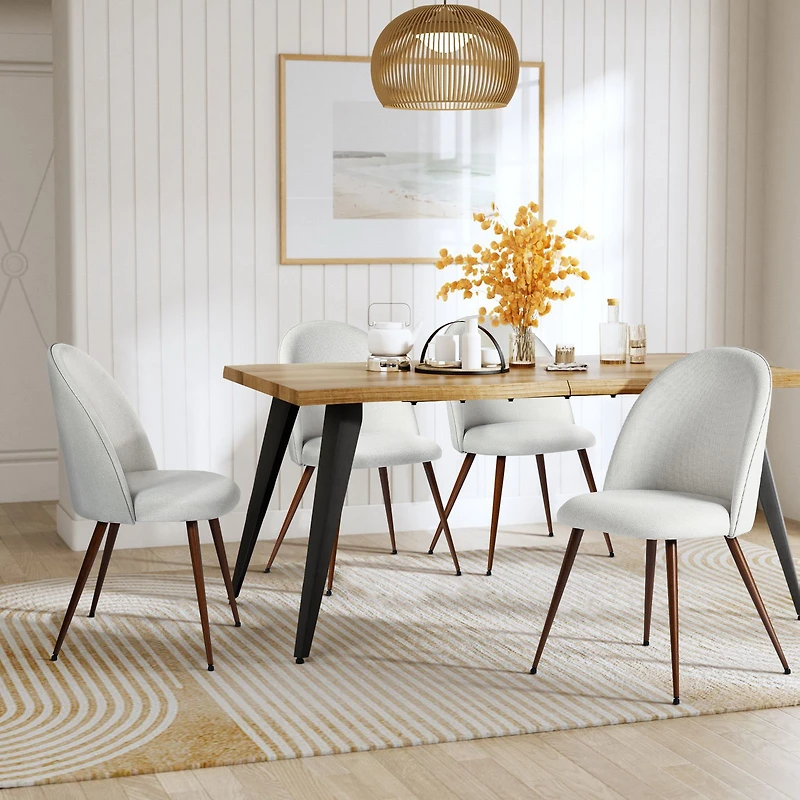 5-Piece Dining Set Natural Wood Table With Haven Beige Chairs