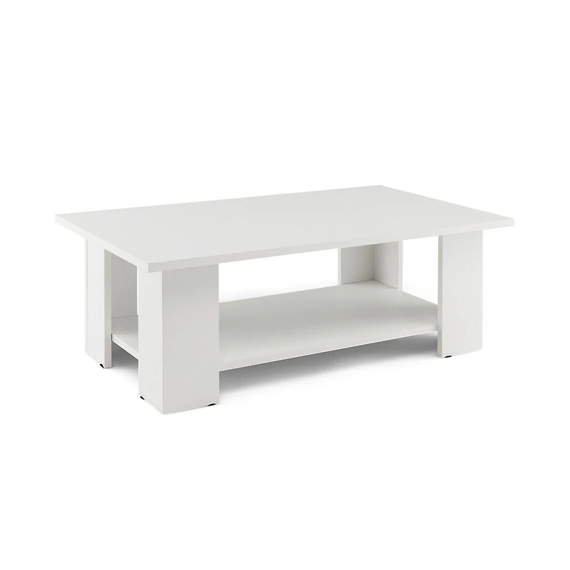 Large 41" 2-tier Wooden Modern Coffee Table, Storage Shelf