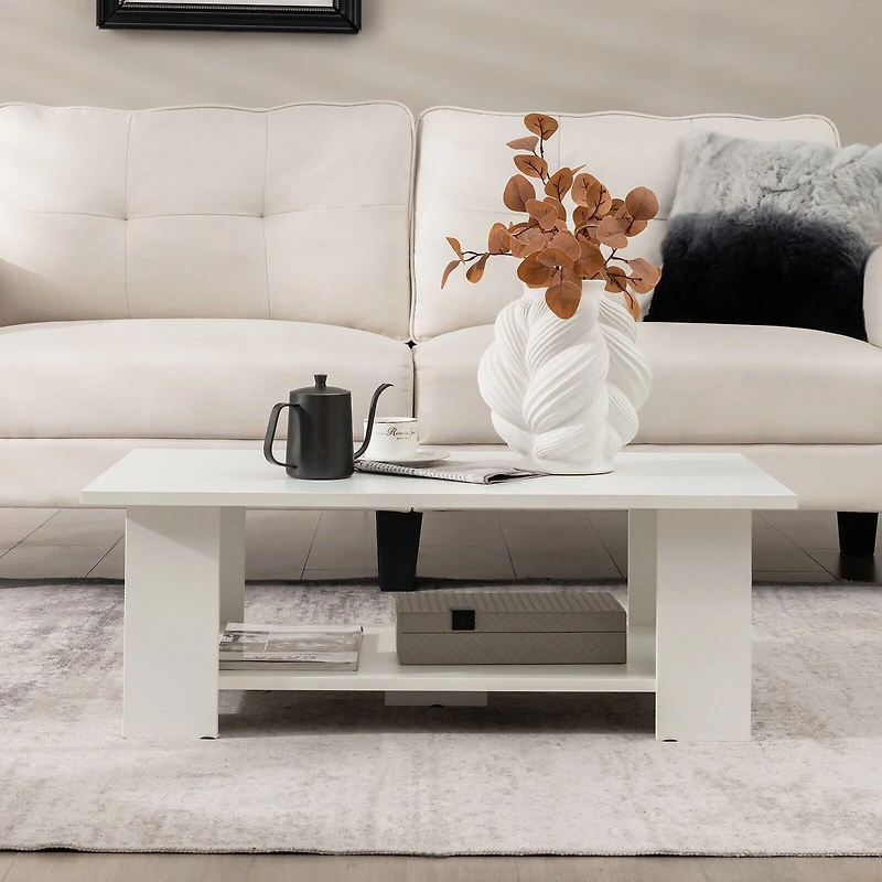 Large 41" 2-tier Wooden Modern Coffee Table, Storage Shelf