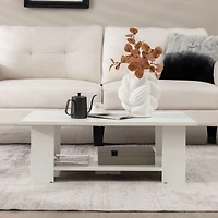Large 41" 2-tier Wooden Modern Coffee Table, Storage Shelf