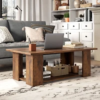 Large 41" 2-tier Wooden Modern Coffee Table, Storage Shelf