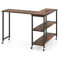 Large 360-Degree Free Rotating Sofa Side Table, Wheels and Storage Shelf - Rustic Brown