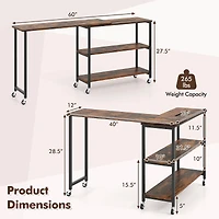Large 360-Degree Free Rotating Sofa Side Table, Wheels and Storage Shelf - Rustic Brown