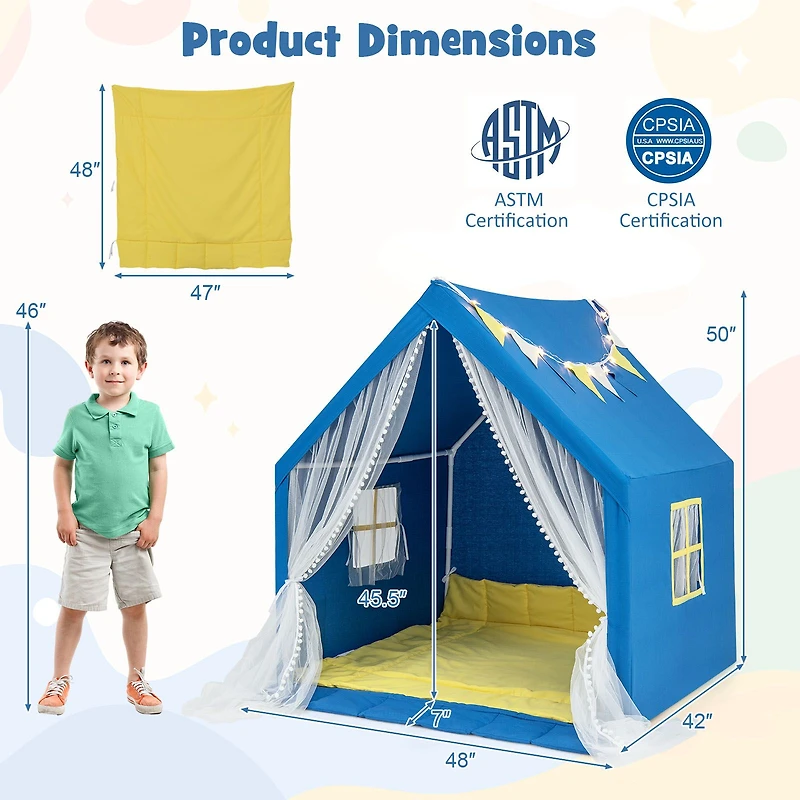 48 x 42 50" Large Play Tent, Washable Cotton Mat Holiday Birthday Gift for Kids