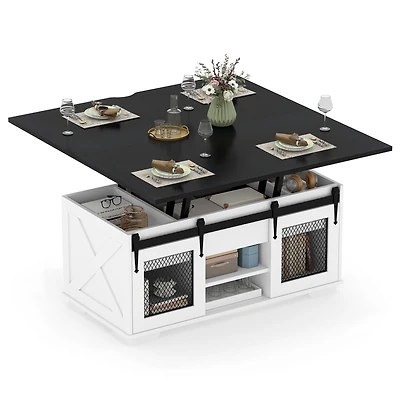 Table basse relevable avec 2 portes coulissantes